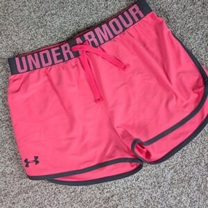 Under‎ Armour Play Up Athletic Shorts Hot Pink Loose HeatGear Drawstring YLG
